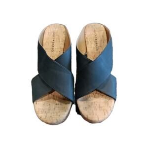 Lucky Brand Mykayla Blue Gray Cork Wedge Heels Slide on Sandals Size 10 M